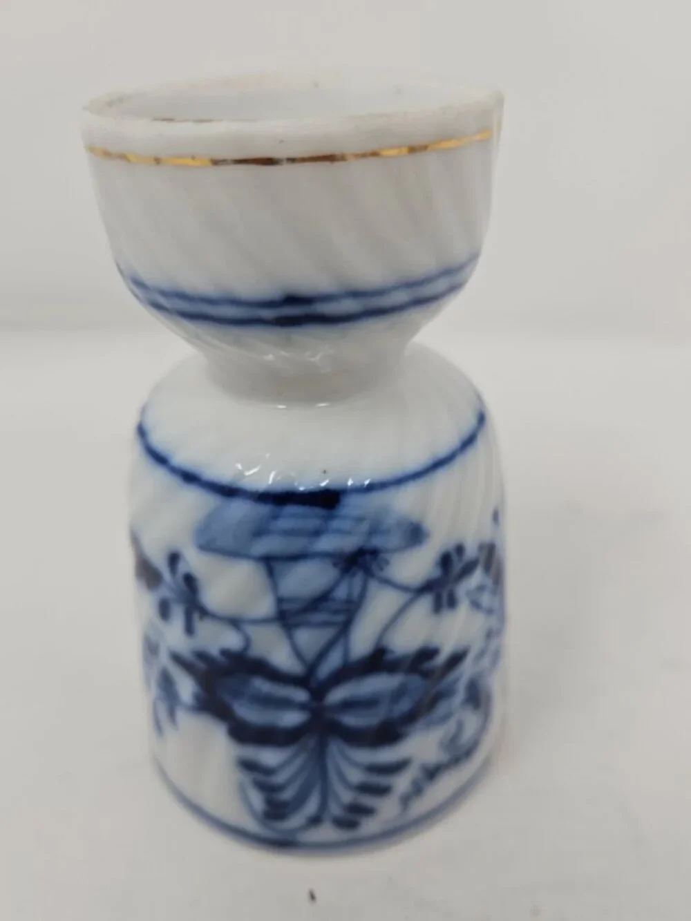 Antique 19th Century German Meissen Style Blue Onion Double Egg Cup Hand Painted